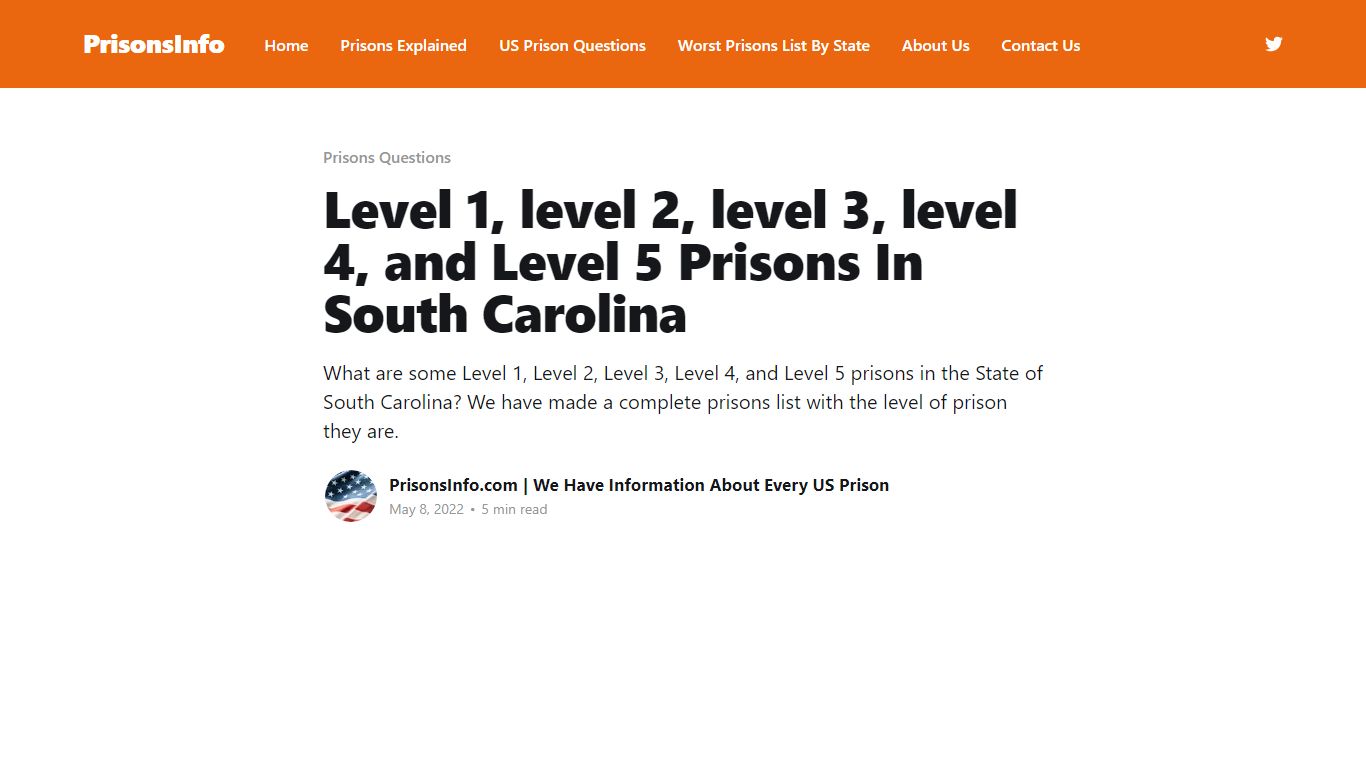 Level 1, level 2, level 3, level 4, and Level 5 Prisons In South Carolina